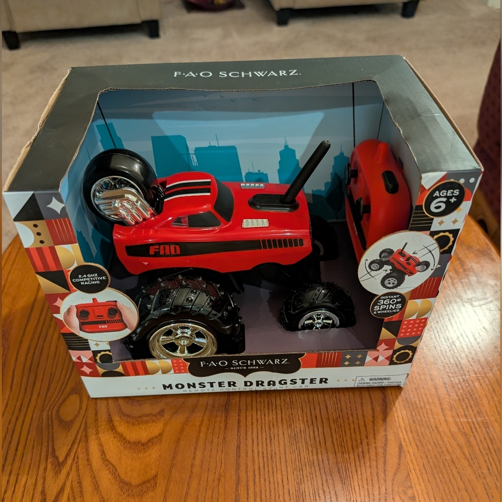 FAO Schwarz Red Monster Dragster  Remote Control Stunt Car, Gift Ready - NEW